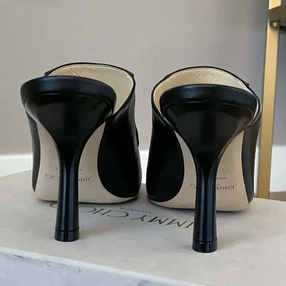 Jimmy Choo Marcel 85mm Snake Effect Leather Square-Toe Mules (Black Tan) - Picture 11 of 15